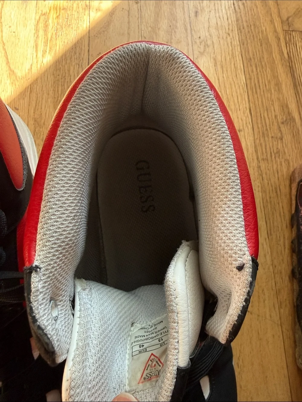 Guess Sz 13 Men's High-Top Sneakers in Red, Black & White